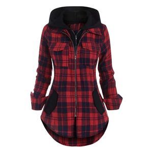 Camisa Red & Navy Plaid Curved-Hem Zip-Up Size XL